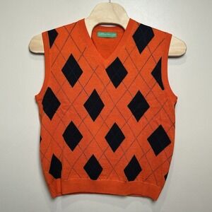 Golf Knickers Men's Sweater Vest XL Orange Navy Argyle Wool Blend Mens NWOT